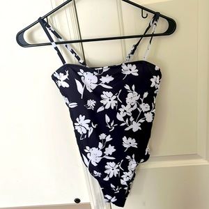 White flowers black one piece swimsuit from SHEIN ,white Lacey swimsuit cover up